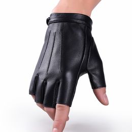 Fingerless Gloves Men Women Genuine Leather Lovers Mittens Black Half Finger Outdoor Tactical Mens Driving AGC003 230804