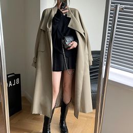 Women's Trench Coats 2023 Spring And Autumn Hong Kong Style Fashionable Long Windbreaker Outerwear Korean Casual Slim Waistband Cardigan