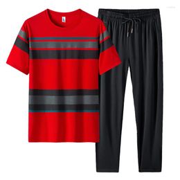 Men's Tracksuits Summer Short Sleeved Sets 2 Piece T-shirts Pants Sportswear Active Sweat Suits Men Plus Size Casual 6XL 7XL 8XL