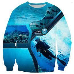 Men's Hoodies Hx Love Diving Sweatshirts 3d Graphics Seabed School of Fish Sportswear Fashion Splicing Pullovers Funny Casual Clothing