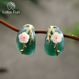 Stud Lotus Fun Real 925 Sterling Silver Natural Aventurine Original Handmade Fine Jewelry Plum Flower Earrings for Women 230804