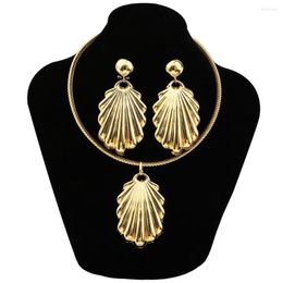 Necklace Earrings Set African Gold Colour Women's Jewellery Shell Shape Large Pendant Earring Wedding Anniversary Party Gift