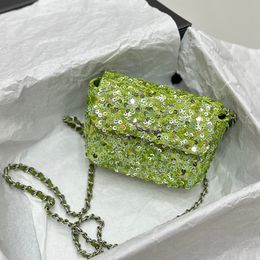23C Womens Mini Shoulder Bag Classic Green Sequin Clamshell Hardware Metal Buckle Matelasse Chain Hand Crossbody Bags Luxury Handbags Coin Purse Card Holder 14cm