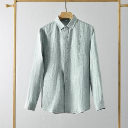 Men's Casual Shirts 2023 Spring And Summer Linen Clothing Long -sleeved Shirt Loose Lapel Pure Color