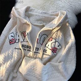 Men's Hoodies Sweatshirts New Zipper Women's Jacket Hoodie Hip Hop Women's Automatic Sweater Vintage Letter Towel Embroidery Street Clothing 230804