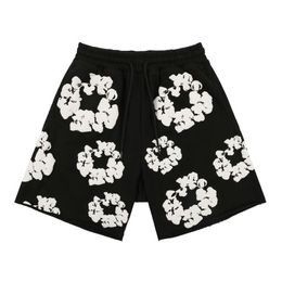 Men'S Shorts Casual Summer Europe Usa Flower Puff Print Women Men High Street Oversize String Running Pocket Pants Jogging Short Sweat Dhvfp