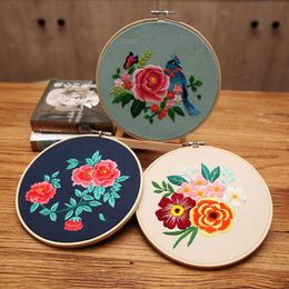 Chinese Style Products DIY Chinese Embroidery for Beginner with Hoop Needlework Flower Cross Stitch Set Handwork Sewing Handmade Craft