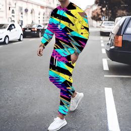 Men's Tracksuits Trendy 3D Print Men T-shirt Sets For Male Jogging Sportwear Outfit Clothes Long Sleeve Trousers Tracksuit Two Piece Gym