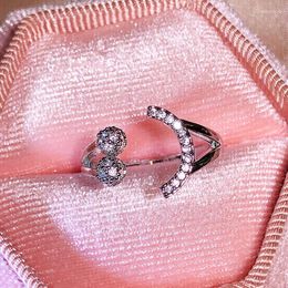 Cluster Rings Classic Hollow Irregular Smile Moon Round Full Diamond Couple Ring For Women Geometric Silver-Plated Valentine Gift Jewelry