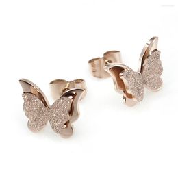 Stud Earrings Fashion Chic Butterfly Stainless Steel Earring Double Bright