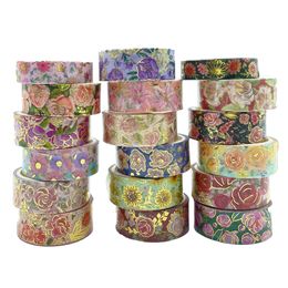 Adhesive Tapes 18Rolls Flower Washi Tape Set Gold Foil Masking Kawaii Decorative for Sticker Scrapbooking Journal Stationery 2016 230804