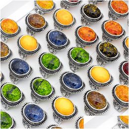 Band Rings 20 Pcs/Lot Natural Stone Amber Gemstone Ring Hybrid Models Mixed Size Lady/Girl Fashion Jewellery Mix Styles Drop Delivery Dhrc3