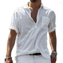 Men's Casual Shirts 2023 Multi Colour Cotton Versatile Polo Collar Solid Loose Size Summer Youth Regular Shirt