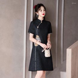 Ethnic Clothing Chinese Style Improved Embroidered Lace Cheongsam Dress For Women Retro Stand Collar Elegant Slim Party Prom Mini