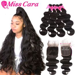 Synthetic Wigs Miss Cara Malaysian Body Wave Bundles With 4x4 Closure 100 Human Hair 3 4 Inches 230803