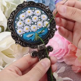 Chinese Style Products DIY Flower Embroidery Mirror kits Landscape Cross Stitch Needlework Folding Makeup Mirror Hand Swing Art Craft Gift Home Decor