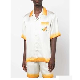 Men'S Casual Shirts Casablanca 23Ss Silk Aviation Window Theme Printing Uni Loose And Versatile Short-Sleeved Shirt Casablanc Drop Del Dhhql