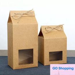 Tea packaging cardboard kraft paper bag,Clear Window box For Cake Cookie Food Storage Standing Up Paper Packing Bags wholesale