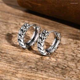 Hoop Earrings KOTiK Cool Vintage Twisted Chain For Men Silver Color Stainless Steel Simple Huggies Jewelry Gifts