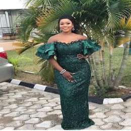 Aso Ebi Style Mermaid Prom Party Dresses 2021 Off spalla Plus Size abiti da sera formale per le donne arabe Vestidos De No234d