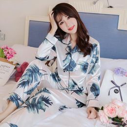 Women's Sleepwear Pijamas Women Pyjamas Autumn Winter Silk Satin Tops Long Pants Pyjamas Set NightSuit Female Sets Night Wear