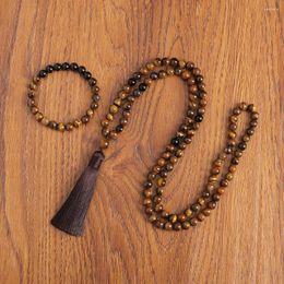 Anhänger Halsketten 8mm Gelbes Tigerauge 108 Mala Gebetsperlen Halskette Meditation Yoga Schmuck Männer Und Frauen Japamala Set Rosenkranz