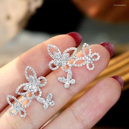 Stud Earrings Huitan Aesthetic Butterflies For Women CZ Luxury Fashion Silver Color Ear Accessories Party Wedding Engagement Jewelry