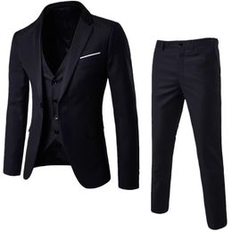 Men's Suits Blazers EHIOE Fashion Men Classic 3piece Set Suit Wedding Grooming Slim Fit Men Suit Jacket Pant Vest Black Grey Blue Burgundy Plus Szie 230804