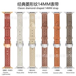 For Apple Watch strap bow buckle iwatch8Ultra Leather Skinny strap 1-8 generation /SE/Ultra Universal classic diamond-shaped 14MM strap