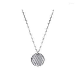 Pendants Silver 925 Medallion Disc Round Necklaces For Women Jewellery 45cm Link Chain Clear Zircon Lobster Clasp LOGO Tag 2 Rings