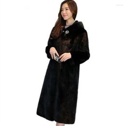 Women's Fur 2023 Imported Mink Coat Long Hooded Loose Large Size Warm Female Office Lady Winter With Trim Hood