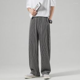 Men's Pants 2023 Pant Full Length Wide Leg Male Casual Elastic Waist Loose Stripe Straight Man