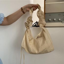 Evening Bags Pleated Strape Women's Canvas Shoulder Solid Color Female Messenger Bag Casual College Girls Underarm Purse Handbags