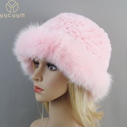 Wide Brim Hats Bucket Women Winter Hat Luxury Real Rex Rabbit Fur Bomber Lady Genuine Cap Beanies Warm Soft Fluffy Natural 230804