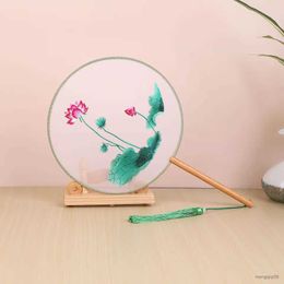 Chinese Style Products Fashion Chinese Style Wooden Handle Fan Embroidery Flower Girl Gift Portable Home Decor Palace Hand Fans Crafts Dance Fan R230804
