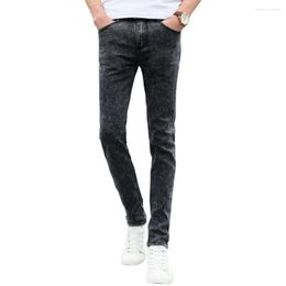 Men's Jeans Skinny Zipper Button Pencil Teenager Slim Fit Mid-rise Pockets Men