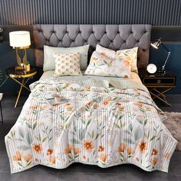 Blanket Summer Washed Cotton Quilt Air-conditioning Comforter Soft Breathable Blanket Thin Print Bedspread Bed Home Textiles R230804