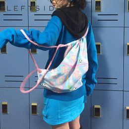 School Bags Japanese Kawaii Cartoon Printed Cotton Backpacks Sweet Students Y2k Schoolbag Casual Women Preppy Drawstring Big Back Pack 230804