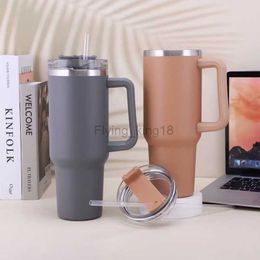 40oz Cafe Insulated Tumbler Straw Stainless Steel Coffee Termos Cup In-Car Vacuum Flasks Portable Water Bottle Mug With Handle HKD230803