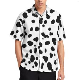 Men's Casual Shirts Dalmatian Vacation Shirt Black And White Spots Hawaiian Man Aesthetic Blouses Short Sleeves Pattern Clothing