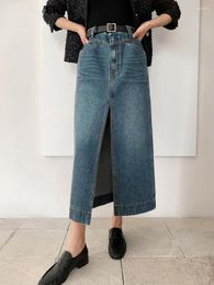 Skirts Fashion Denim Pockets Female Casual Loose Summer Autumn 2023 High Waist Split Straight Stylish Women Jeans L833