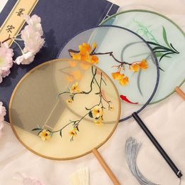 Chinese Style Products Embroidery Round Fan Long Handle Chinese Style Classic Suzhou Embroidery Double Fans Hanfu Elegant Fans