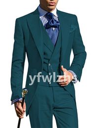 Customise tuxedo One Button Handsome Peak Lapel Groom Tuxedos Men Suits Wedding/Prom/Dinner Man Blazer Jacket PTwo Buttonsants Tie Vest W126116