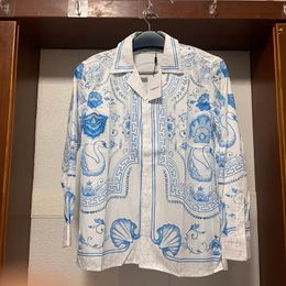 Men's Casual Shirts Blue Casablanca Shirt High Quality Swan Printing American Streetwear Men Women Loose CASABLANCA Long Sleeve 230804