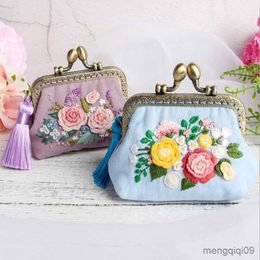 Chinese Style Products DIY Ribbon Flowers Embroidery Wallet for Beginner Needlework Kits Cross Stitch Series Arts Crafts DIY Coin Purse Materials R230804