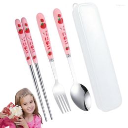 Dinnerware Sets Camping Utensils Set Portable Strawberry Travel Stainless Steel Cutlery 3 In 1 Student Household Tableware Kitchen