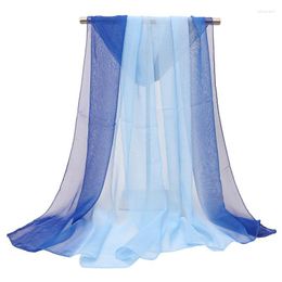 Scarves 160 50cm Women Scarf Muslim Hijab Bandana Gradient Color Solid Chiffon Georgette Long Shawl Sunscreen Thin Tulle Neckerchief