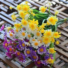 Decorative Flowers Daisy Artificial Outdoor UV Resistant Fake Plant Windowbox Greenery Plastic Bushes Indoor Wedding Balcony Decoration