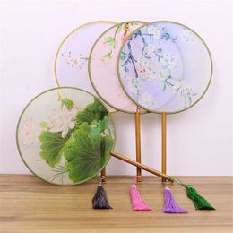 Chinese Style Products Women Dancing Embroidery Flower Craft Fan Vintage Translucent Chinese Style Round Silk Fans
