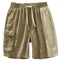 Men's Shorts Contrast Striped Linen Pants Summer Lightweight Beachwear Straight Tube Loose Casual